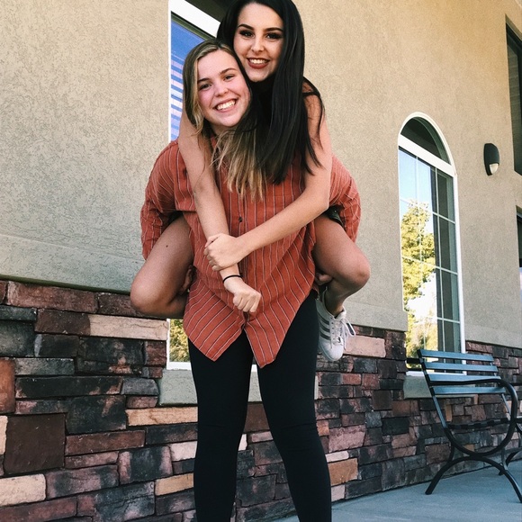 UO Orange and white stripped button down - Picture 3 of 3